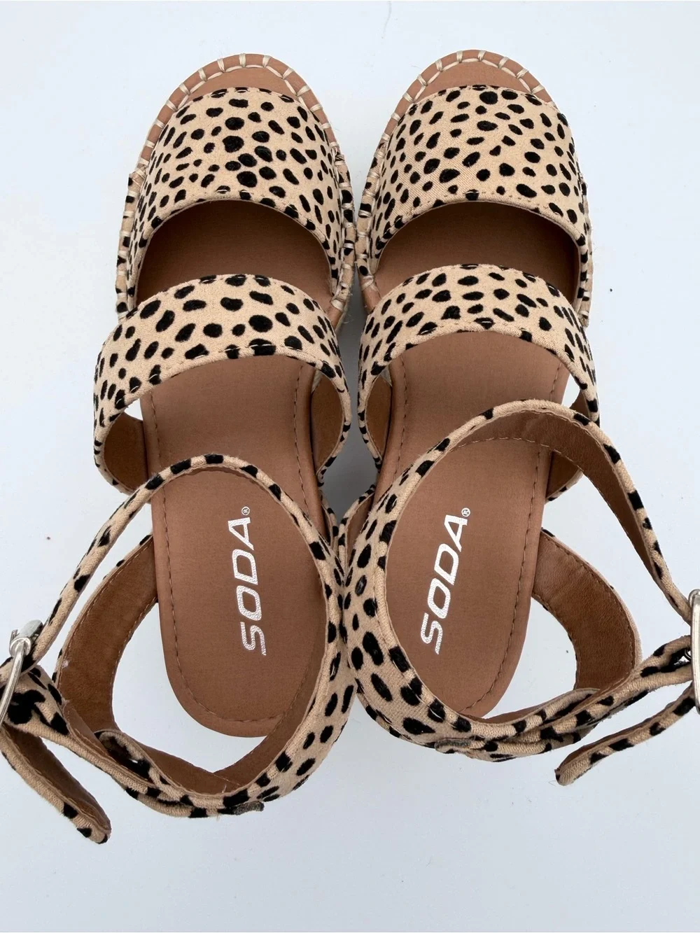 Cheetah Espadrille Flatform Sandal Ankle Strap Platform Wedge Soda Size 6 Beach